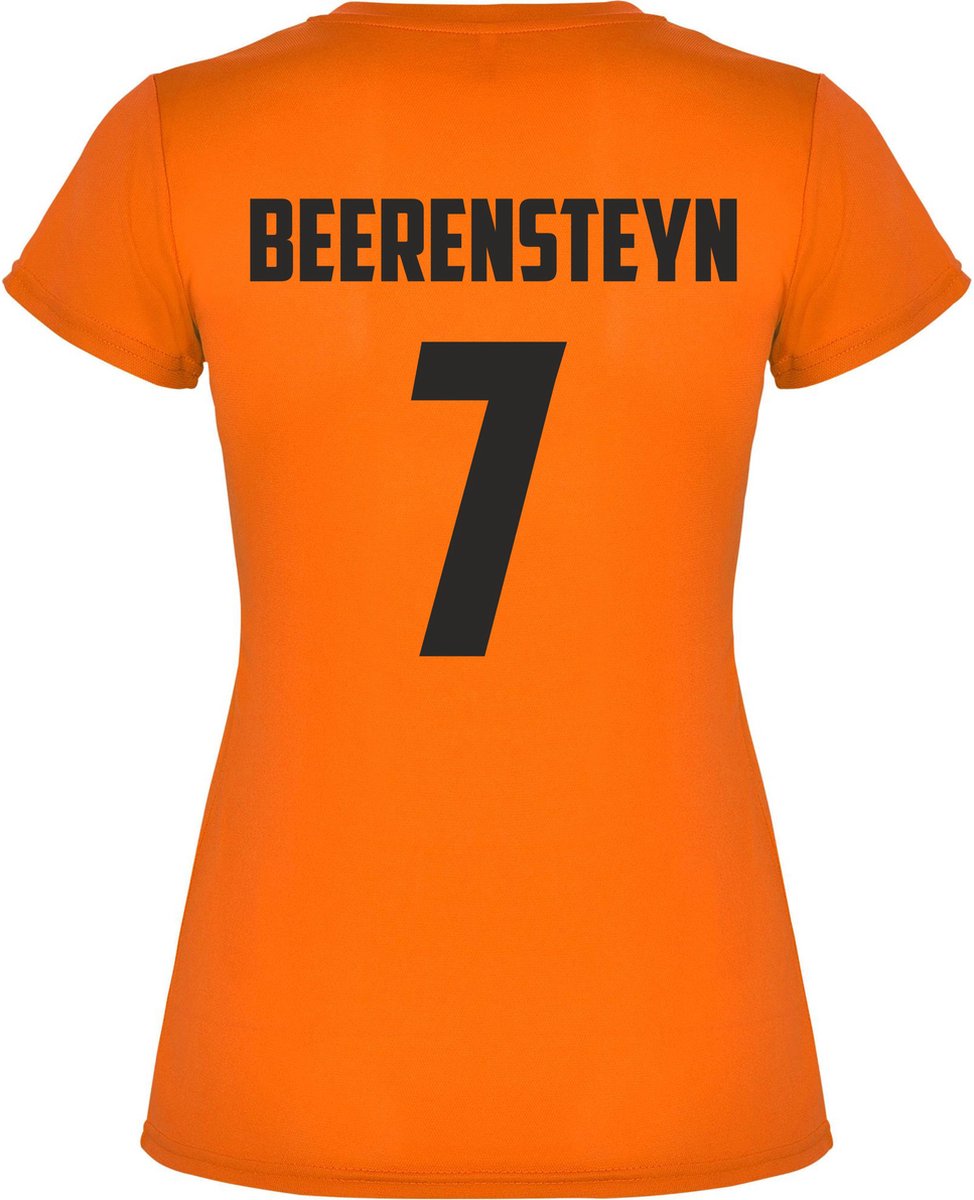 Dames t-shirt Beerensteyn 7 | Voetbalshirts dames nederlands elftal | ek2022 | oranje shirt dames | Oranje fluor | maat L